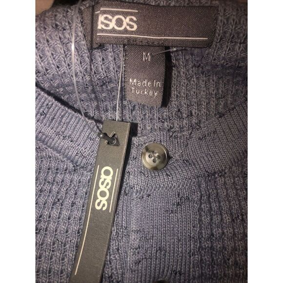 Asos Mens Waffle Knit Sweater Shirt Size Medium Long Sleeve Buttons Gray NWT - Picture 5 of 6